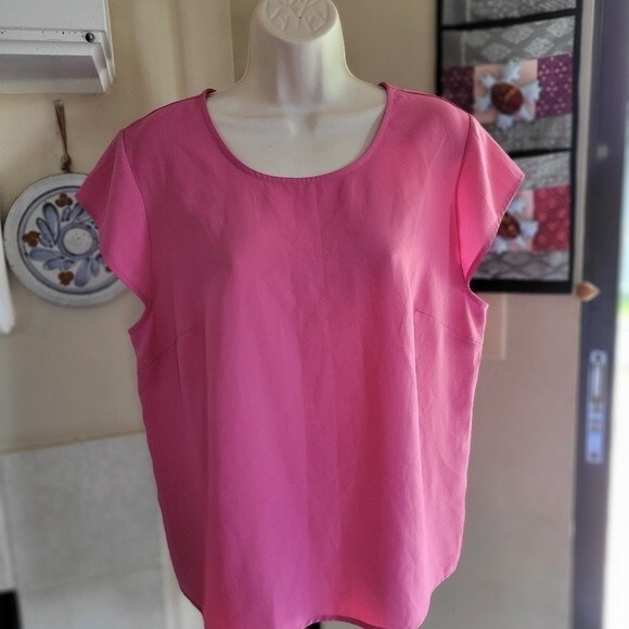 Alex Marie Pink Business Casual Short Sleeve Boat Neck Blouse Large - Picture 2 of 4